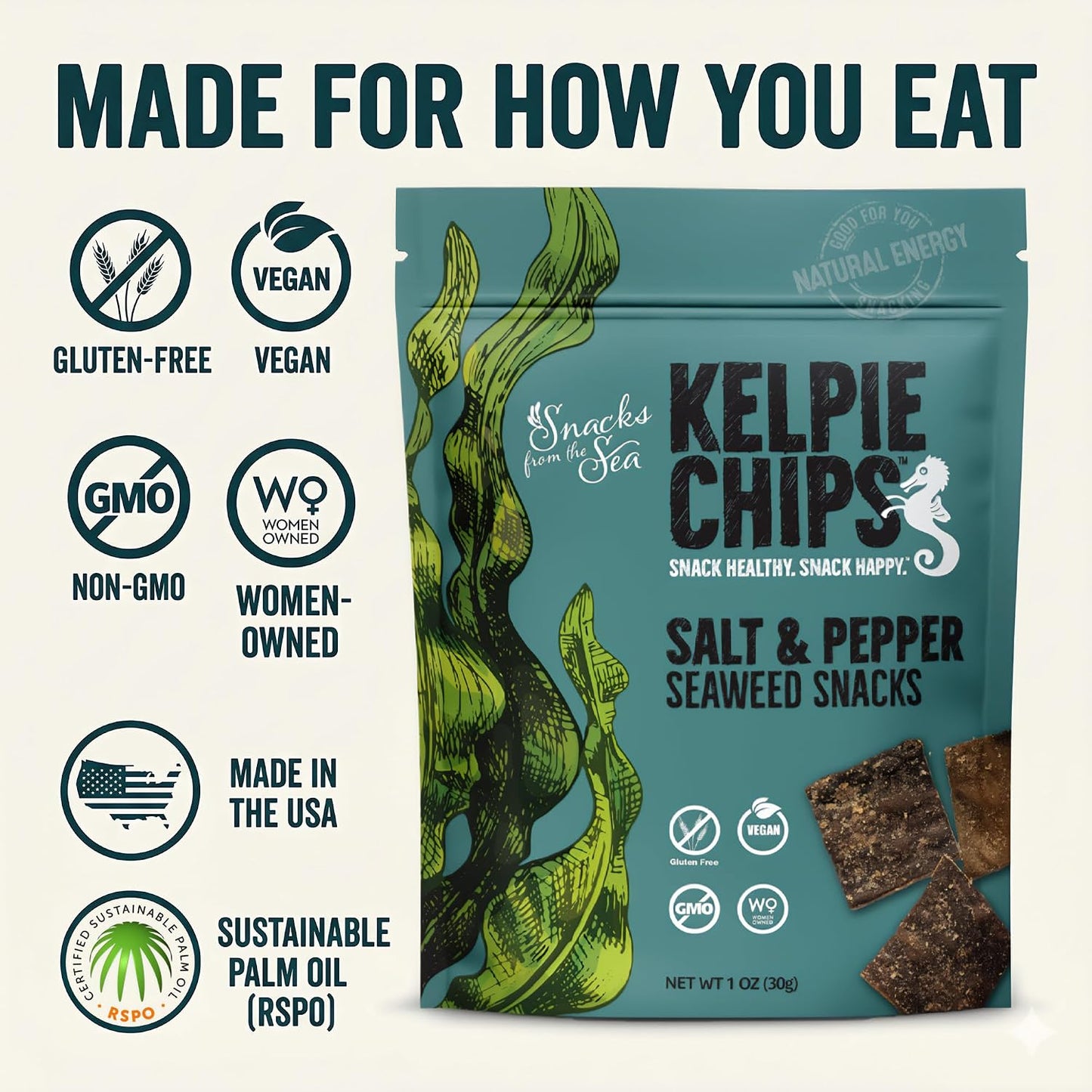 Crunchy Kelp Seaweed Chips – Salt & Pepper